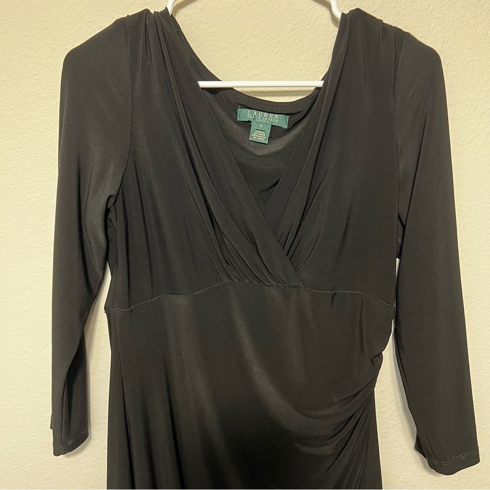 Lauren By Ralph Lauren Jersey Knit Mock Wrap Dress Black Dress Size 10 - Picture 4 of 6